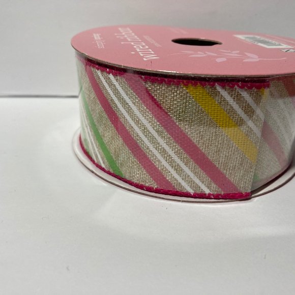 2 Spring Stripe Wired Ribbon 1.5" 25' Pink Yellow - Picture 4 of 12